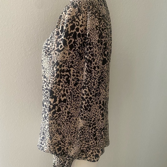 Rebecca Taylor Women's Silk Leopard Motif Black and Tan Blouse Size 2 - Picture 8 of 16